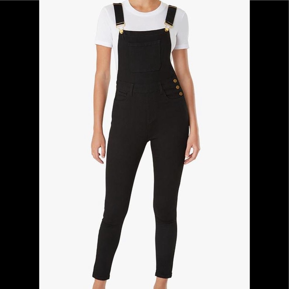 We Wore What Black Denim High Rise Skinny Overalls